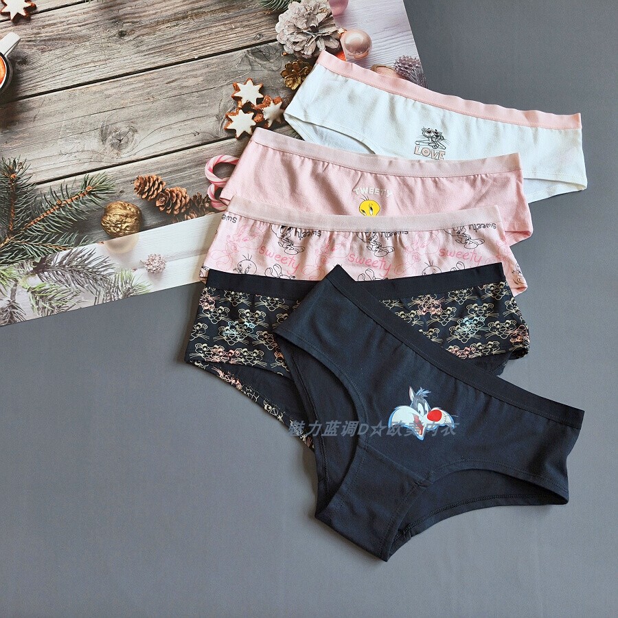 三110-140斤 西班牙INT卡通纯棉质内裤透气中腰女宽边包臀三角裤