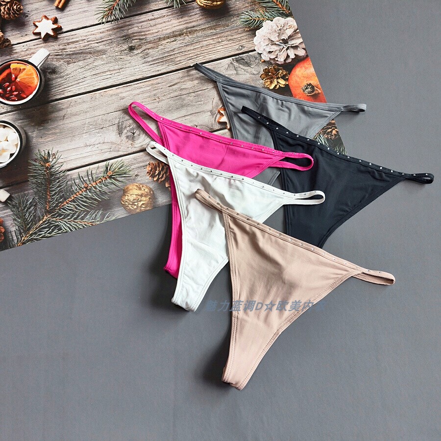 三90-140斤美国STEV水钻超薄冰丝中低腰女T裤细带丁字裤G-strings