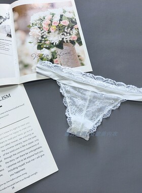 三95-155斤 德国外贸LAS亮白色蕾丝T裤低腰女性感半臀三角丁字裤