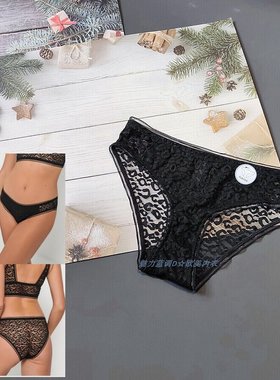 三80-125斤 波兰SIN黑色暗豹纹蕾丝网纱性感女中腰窄边包臀三角裤