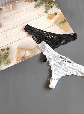 三95-180斤 南非INTR黑白色镂空蕾丝T裤水钻性感低腰女半臀丁字裤