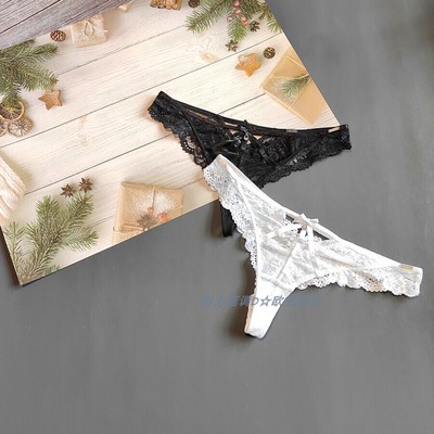 三95-180斤 南非INTR黑白色镂空蕾丝T裤水钻性感低腰女半臀丁字裤