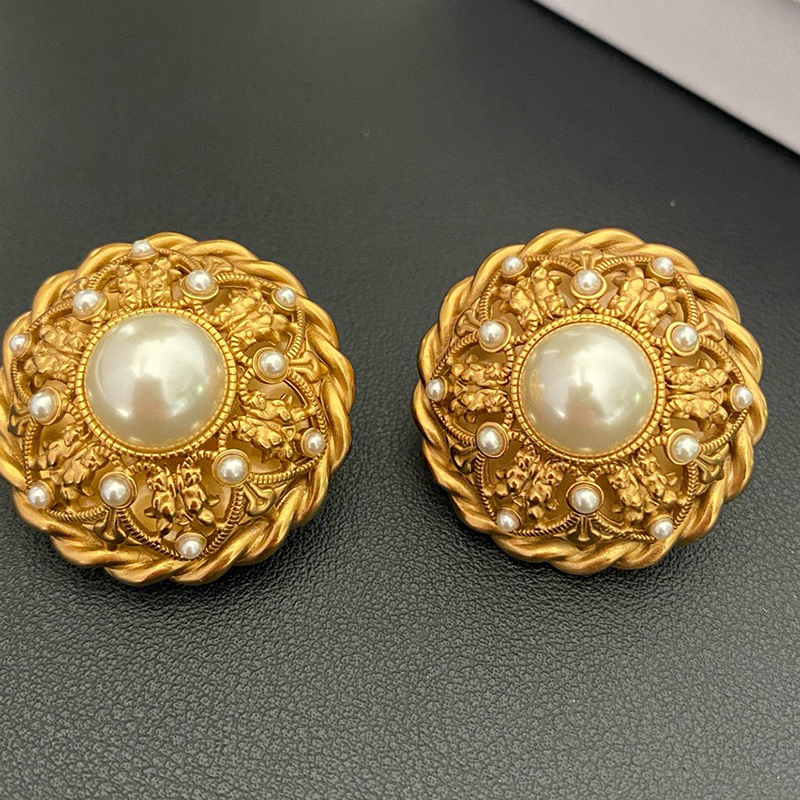 【浮夸】复刻vintage宫廷风浮雕立体耳夹珍珠圆形走秀中古风耳饰