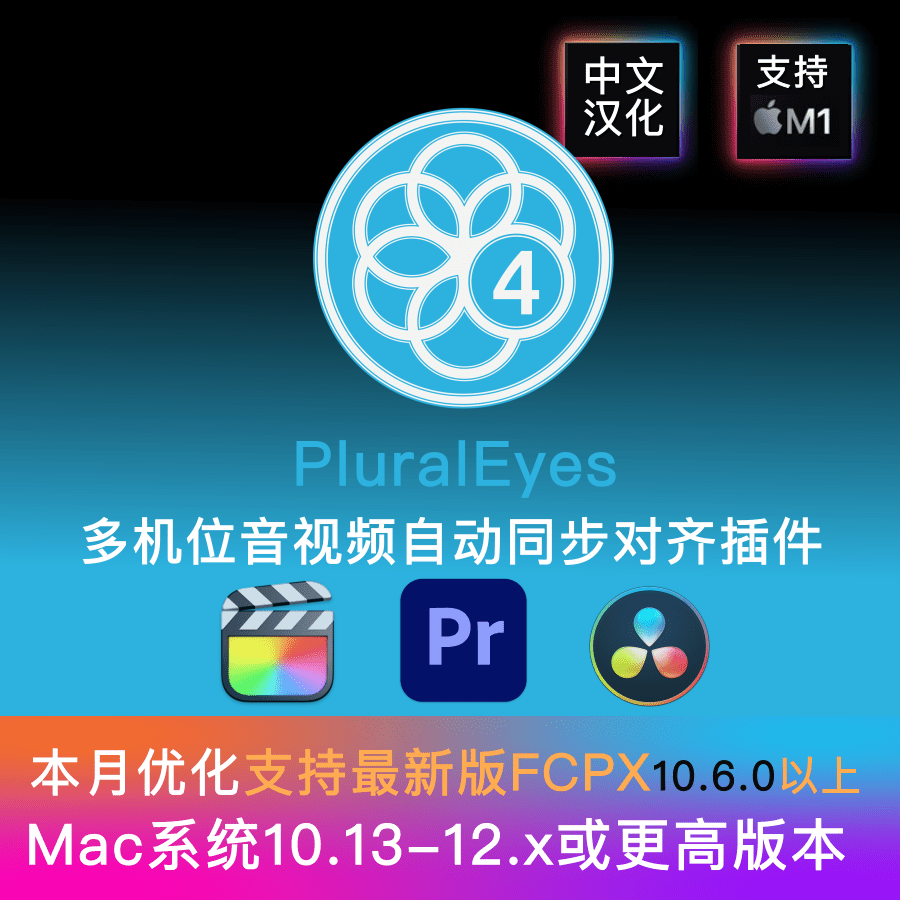 PluralEyes4插件支持FCPX10.7.1Pr自动对齐同步素材插件支持M1M2