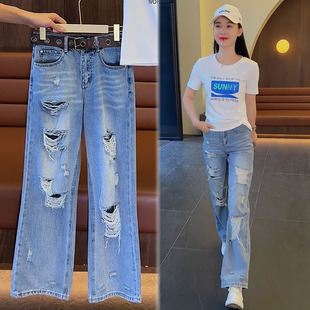小个子穿搭一整套破洞牛仔裤套装女2023年夏季新款活泼减龄两件套