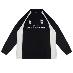 破冰秋季撞色拼接运动长袖半拉链美式足球服健身衣篮球训练投篮服