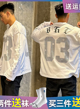 BKC破冰美式像素复古印花篮球长袖T恤投篮服潮流街头运动卫衣男女