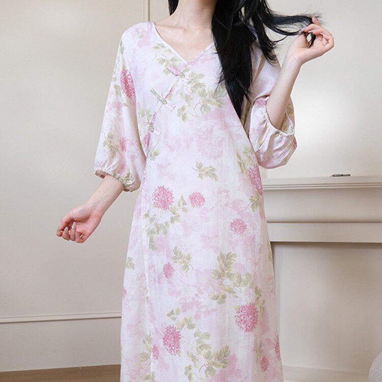 2026年棉绸世家新款夏季可外穿家居服甜美少女系带连衣裙新中式人