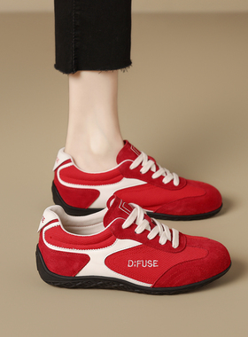 Dfuse红色新款德训鞋女日常百搭复古休闲拼色运动鞋百搭板鞋女鞋