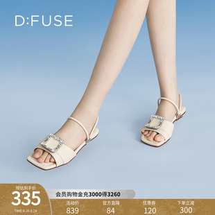 女DF32110360 DFuse迪芙斯夏季 新款 方头钻扣低跟两穿凉鞋 拖鞋