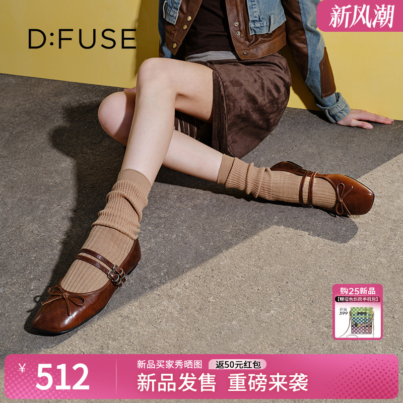 双条带蝴蝶结平底玛丽珍