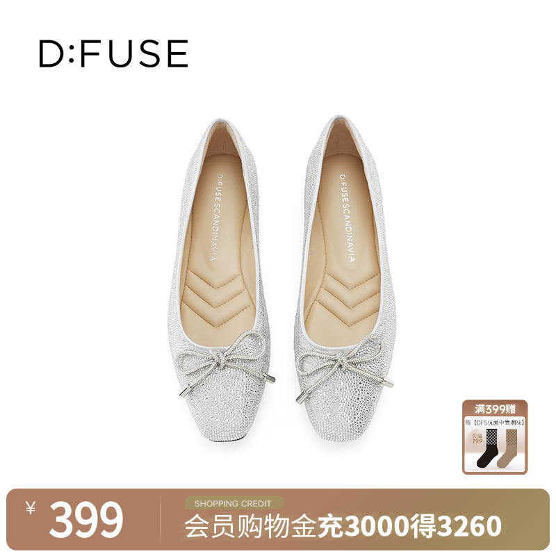 D：Fuse闪耀烫钻平底芭蕾鞋