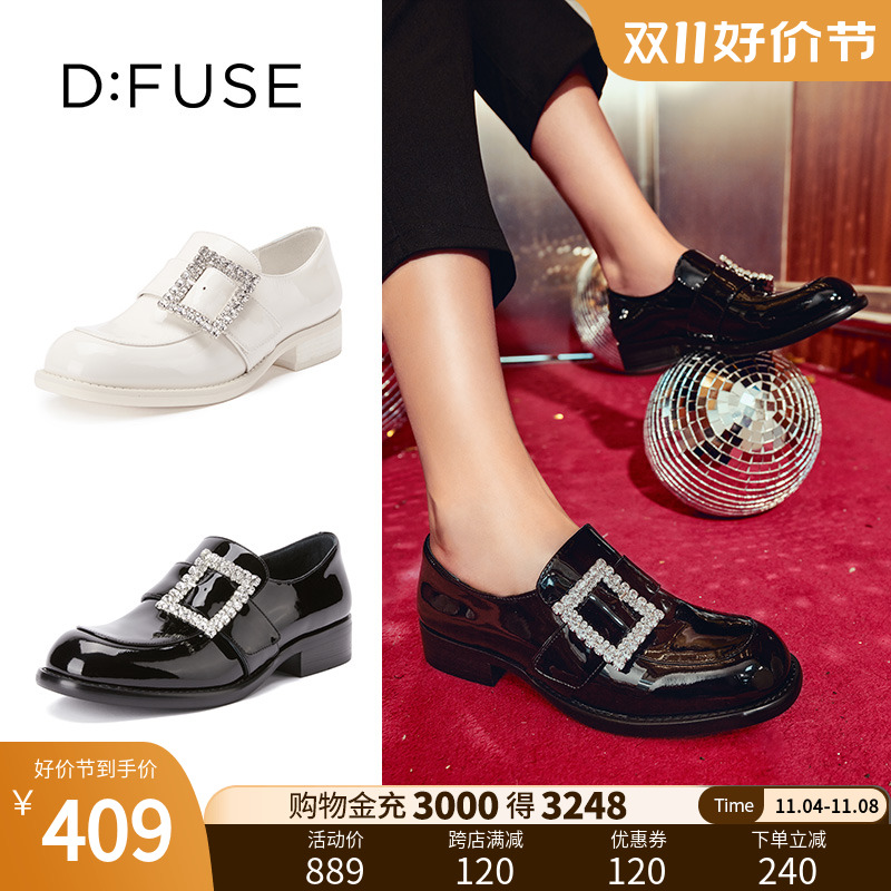 DFuse迪芙斯水钻方扣粗跟乐福鞋女圆头DF21112022