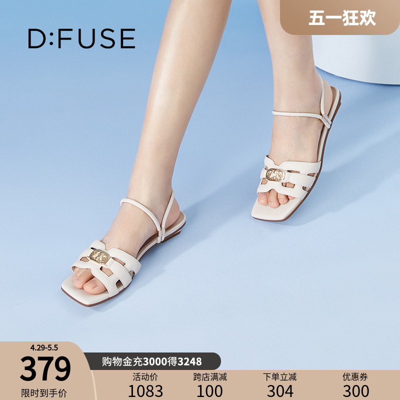 DFuse迪芙斯夏季新款方头平底凉鞋拖鞋女一鞋两穿DF32115327