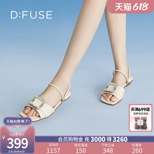 女DF32110360 方头钻扣低跟两穿凉鞋 拖鞋 DFuse迪芙斯夏季 新款