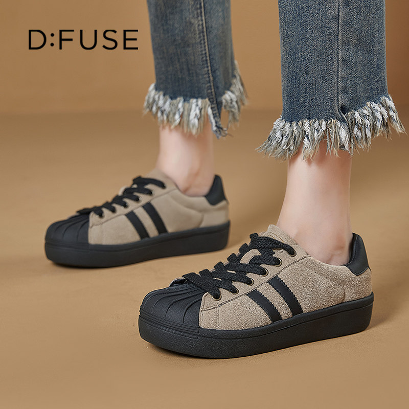Dfuse迪芙斯2026春季贝壳头厚底板鞋女新款潮流增高百搭休闲女鞋,女鞋,休闲板鞋,淘宝优惠券,粉丝福利购,淘宝优惠卷