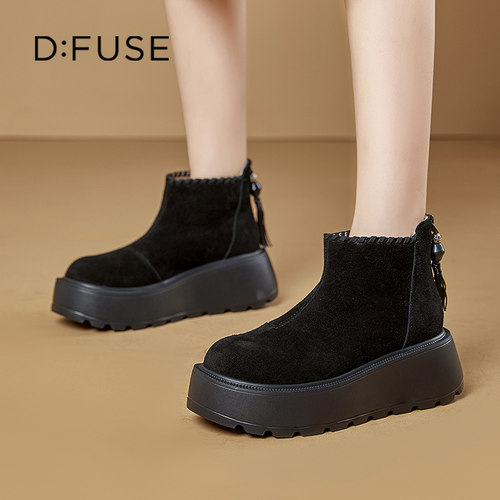 迪芙斯秋冬复古厚底中筒板鞋女