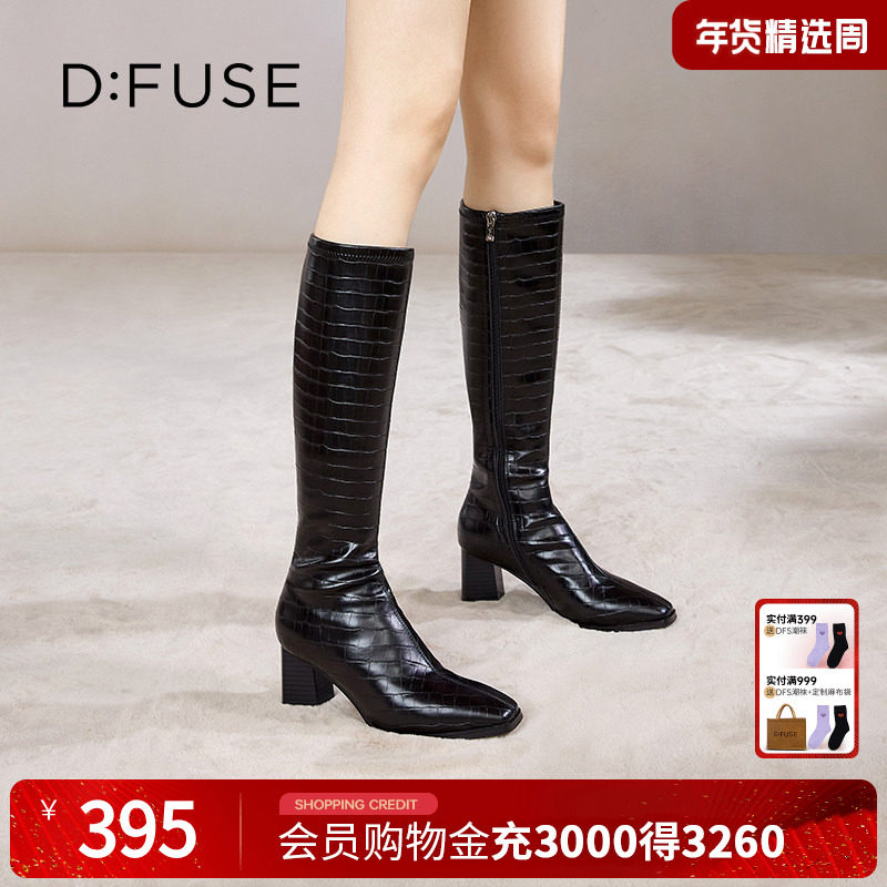Dfuse冬季款弹力及膝高靴瘦瘦靴高跟长靴,女鞋,骑士靴,淘宝优惠券,粉丝福利购,淘宝优惠卷