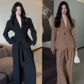 套装 女春秋新款 气质通勤设计感收腰西装 高级感西装 阔腿裤 两件套潮
