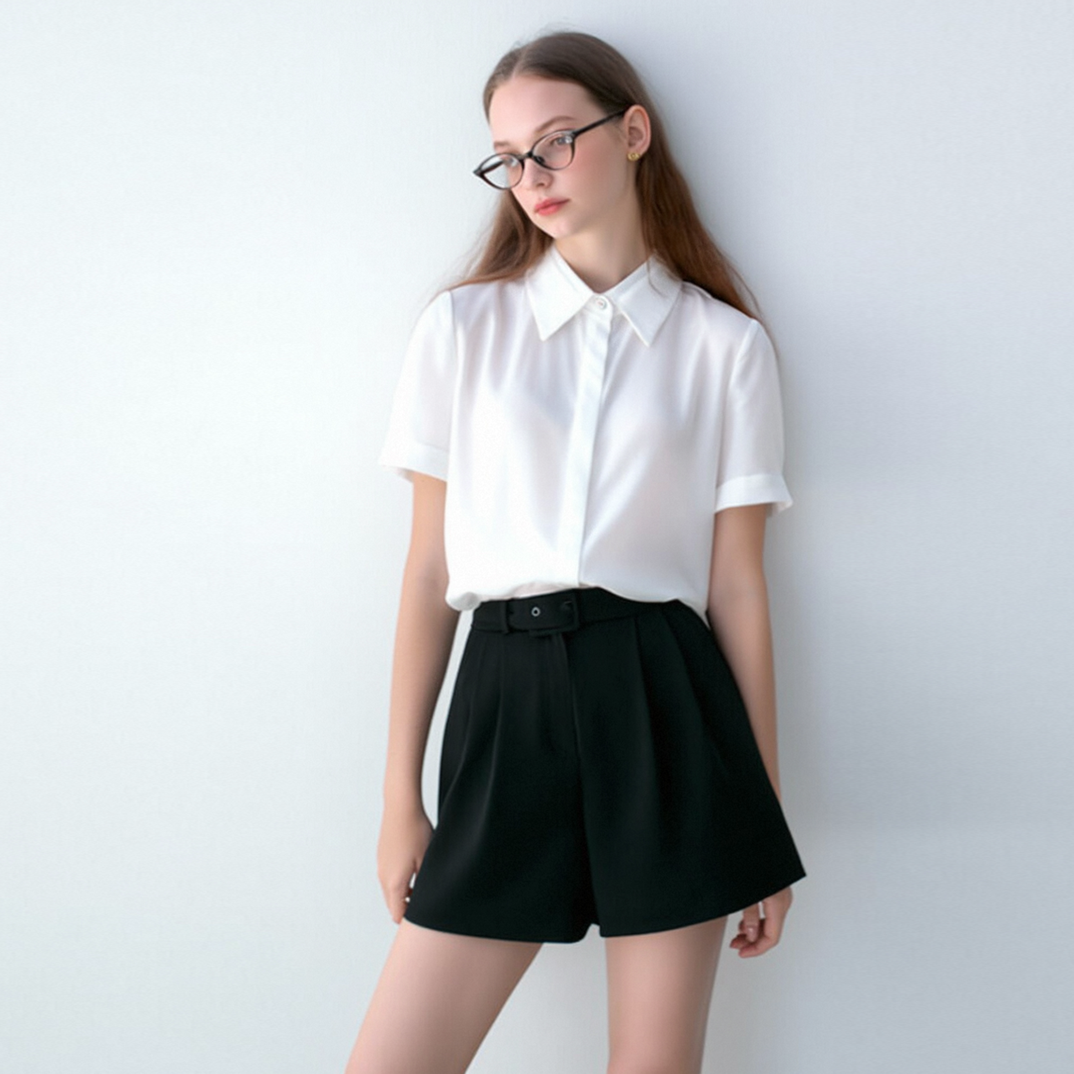 白色polo领短袖衬衫女夏面试衬衣