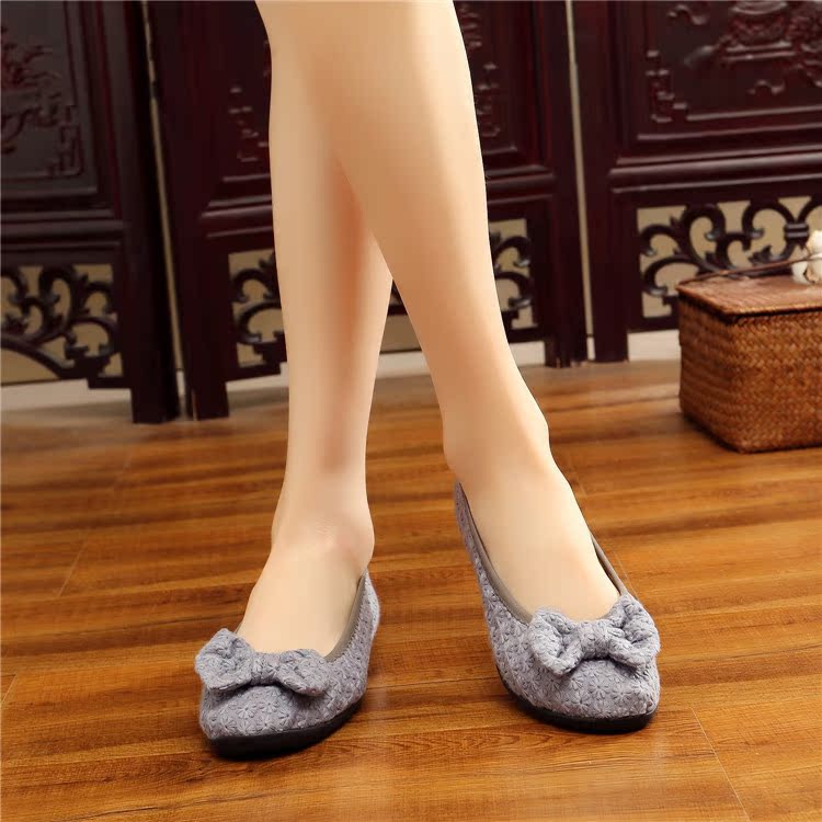 步绣缘春秋款 新品 透气休闲 编织 软平底线钩蝴蝶结淑女款女单鞋