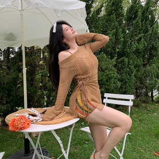 泳衣女性感微胖mm比基尼分体三件套长袖罩衫镂空度假绝美大码泳装