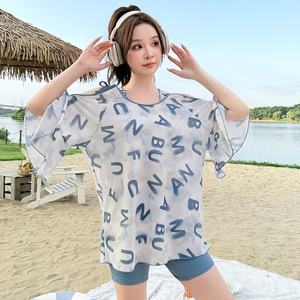 微胖女孩大码泳衣女分体三件套学生2026新款高级感遮肉显瘦游泳装
