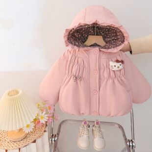 女童加绒加厚棉服2025新款女宝宝冬季洋气连帽保暖外套外穿棉袄