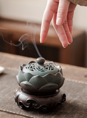 陶瓷莲花香炉禅意沉香盘香炉