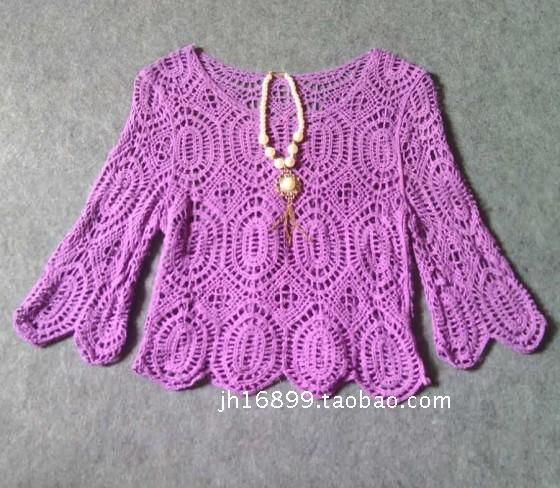 夏季钩花缕空短款套头罩衫蕾丝衫女式搭配长裙的上衣短外搭小外套