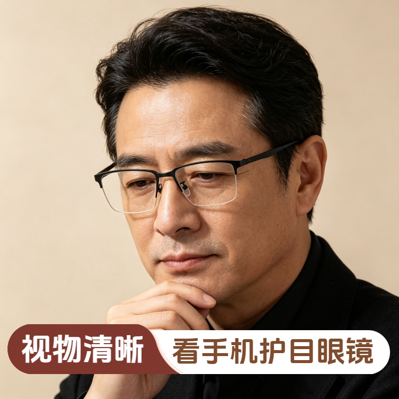 时尚大框男士老花镜金属框黑色半框高清阅读刷视频树脂防蓝光护眼