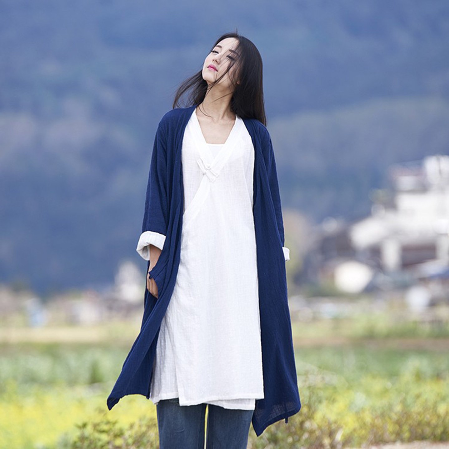棉麻禅意佛系女装李子柒同款复古风中长款外搭开衫新中式汉服外套