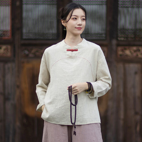 新中式棉麻上衣国风复古禅意茶服