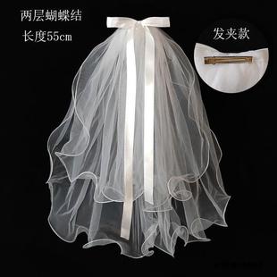 发卡小头纱结婚登记拍照头纱蓬蓬纱蝴蝶结领证登记民政局超仙头饰