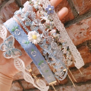 蓝色复古超仙项链锁骨链 in玫瑰布艺甜美hoker短款颈链脖子配饰