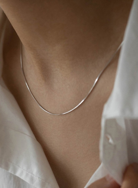 轻奢设计男士扁蛇骨链单链细丝2025扁蛇链基础款项链超闪镀银