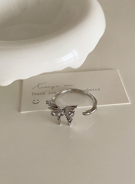 金属可调节网红彩色开口设计感清冷风蝴蝶戒指戒子立体设计小众