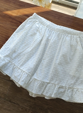 花边纯棉布圆点短裤女生夏季减龄公主白色休闲百搭高腰松紧家居裤
