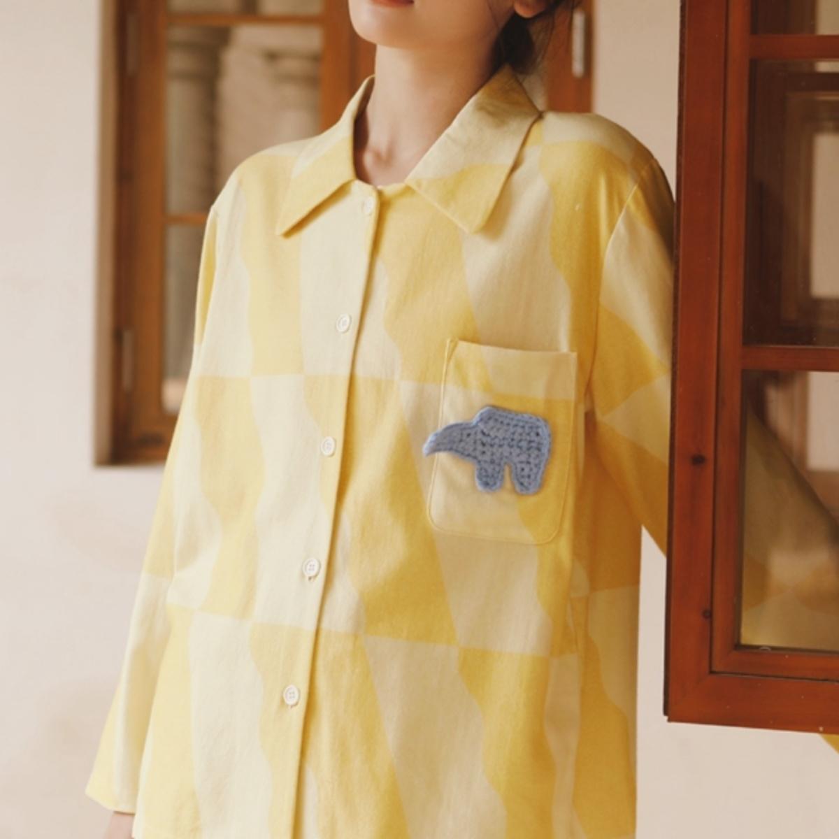 女纯棉磨毛卡通刺绣长袖睡衣套装