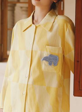 新款翻领长袖秋冬纯棉磨毛家居服卡通大象口袋后背刺绣女睡衣套装