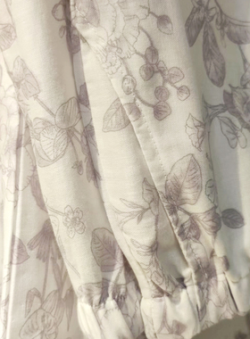 淡雅紫女士长睡裤宽松大码直筒家居裤子双层棉纱印花起居服有口袋