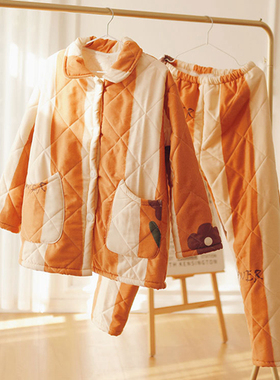 特价清仓处理捡漏三层加厚夹棉冬季睡衣女休闲家居服开衫保暖套装