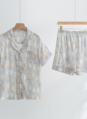 短袖薄款柔软竹棉睡衣女春夏季双层纯纱透气短长宽松裤家居服套装