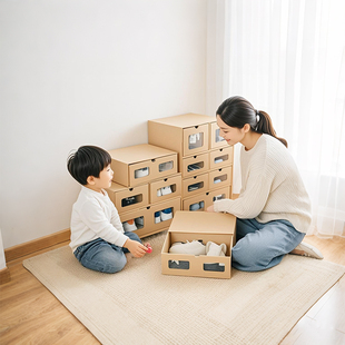 鞋盒收纳盒抽屉式牛皮纸纸盒纸箱防尘宿舍加厚透明空箱短靴省空间