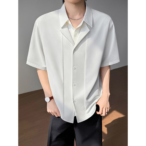 模特图~夏季假两件冰丝中袖衬衫 Q1239/P55