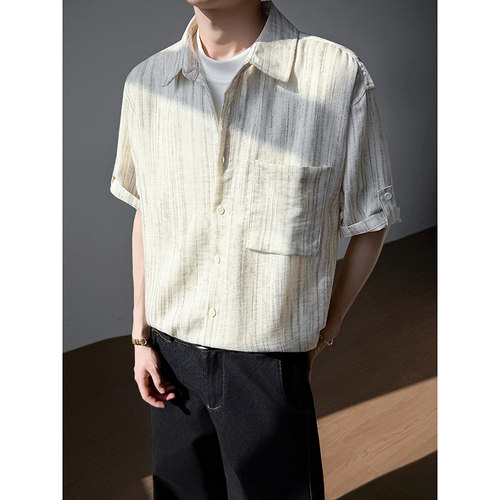 模特图~夏季爆款棉麻扎染工艺中袖衬衫   Q1203/P55