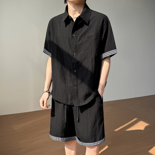 模特图~夏季莱赛尔亚麻混纺中袖衬衫套装 TZ808/P98