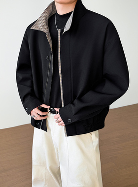 模特图~2026春季千鸟格拼色立领夹克外套 YJ6019/P98