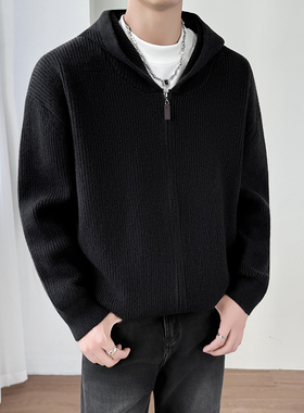 模特图~秋冬连帽重磅针织开衫外套毛衣 K2558/P78