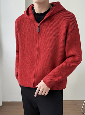 模特图~2025秋冬爆款连帽重磅针织开衫外套毛衣 K2558/P78